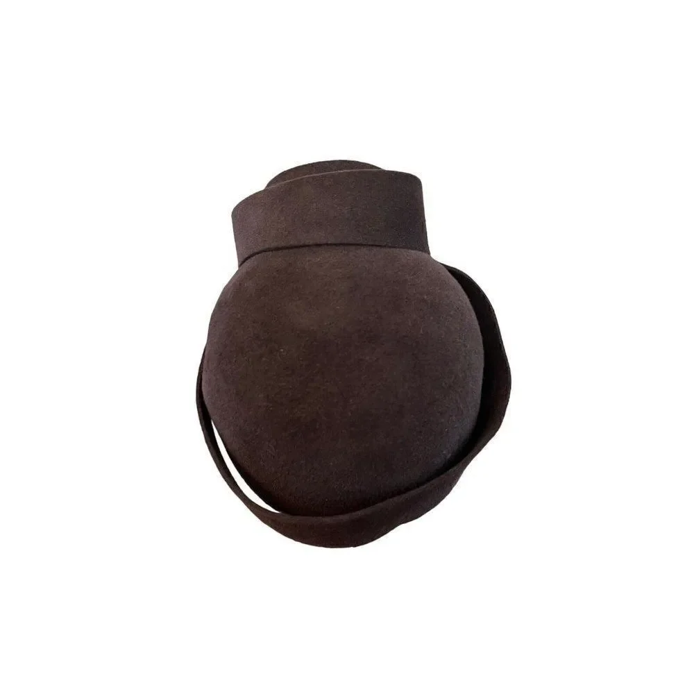 DIVA Ladies Brown Rabbit Hair Pillbox Hat Round Circle Flower Ribbon Hat Russia